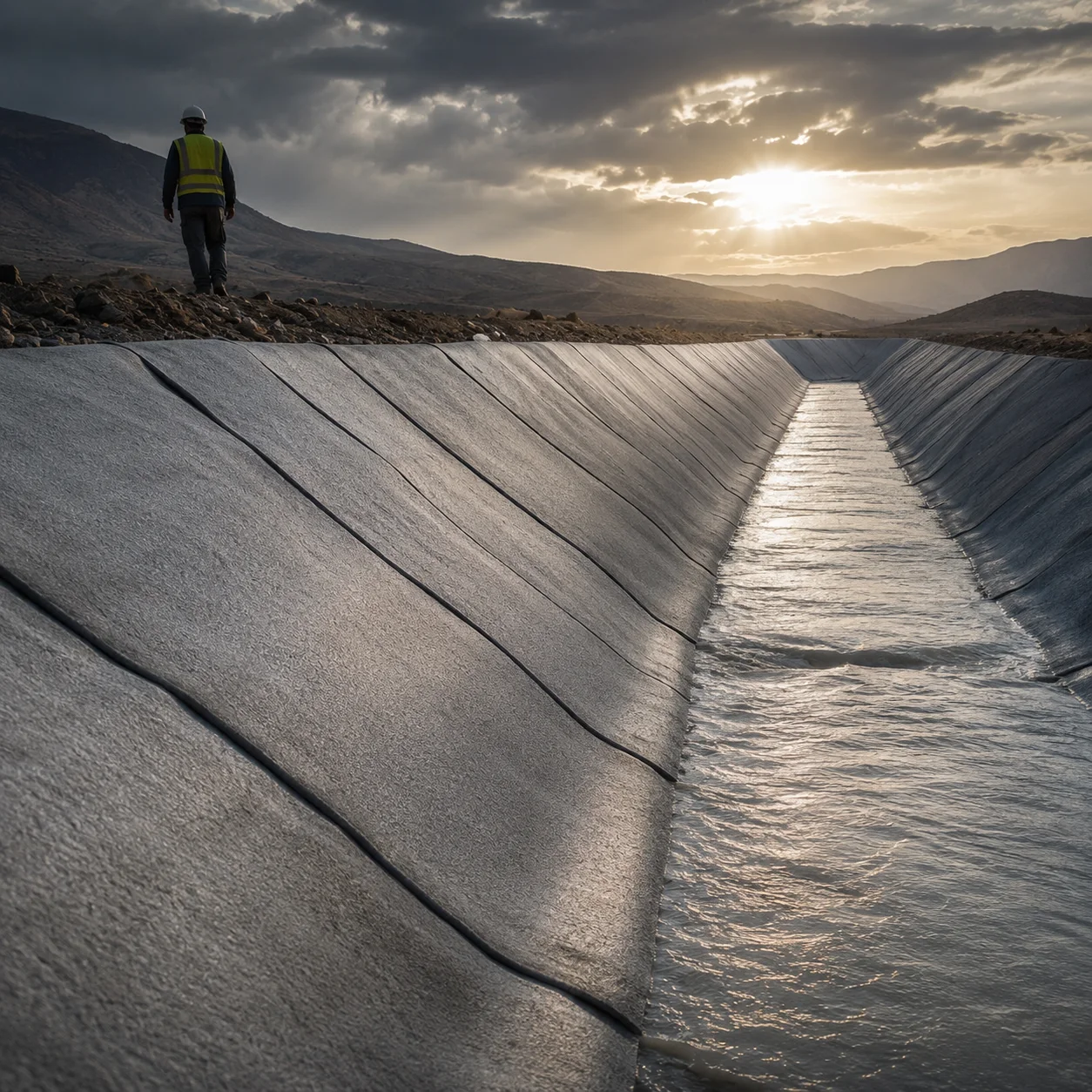 Canal de infraestructura revestido con solución de alto desempeño Concrete Canvas.